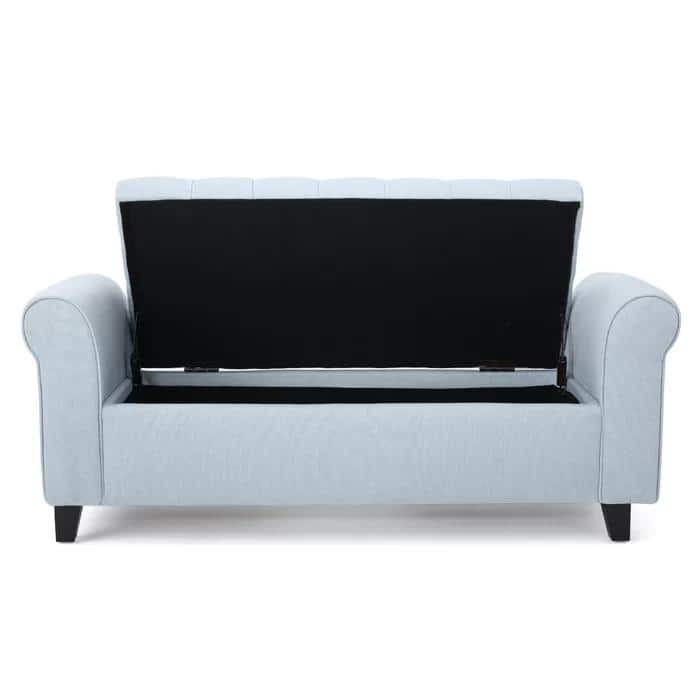 Leisure Bench Indoor Bench with Armrests, Wheat Upholstered End of Bed Bench with Safety Hinges for Bedroom Mudroom