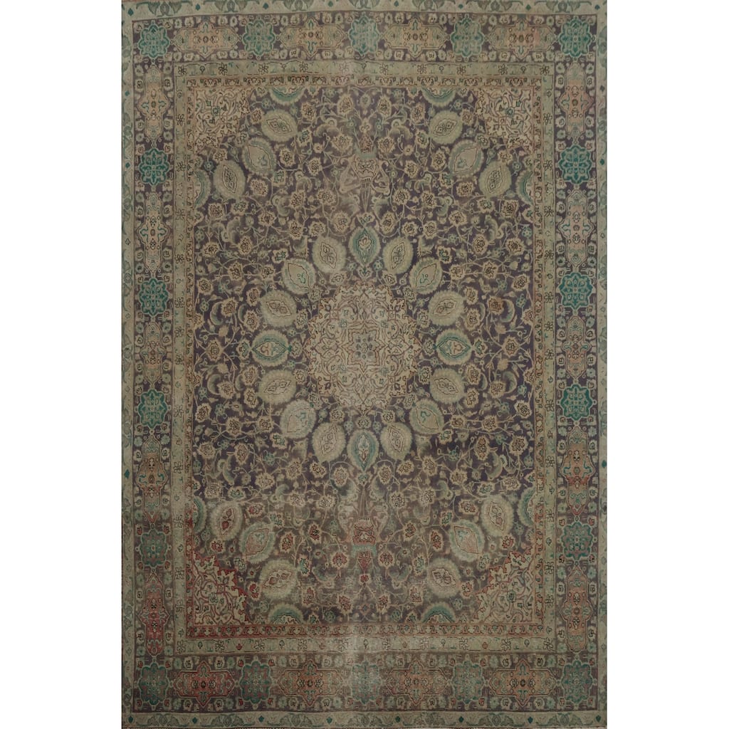 Hand Knotted Oriental 100% Wool Carpet Traditional Floral Purples Tabriz Area Rug - 12' 4'' X 9' 7''