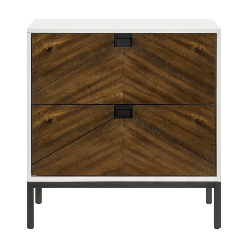 White/Brown 2 Drawer 18 in. W Nightstand with Sturdy Hardware and Ample Storage