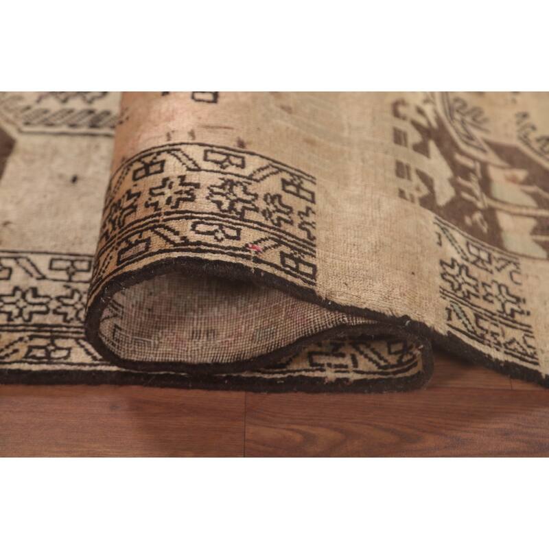 Meshkin Persian Vintage Runner Rug Handmade Wool Carpet - 3'6"x 10'3"