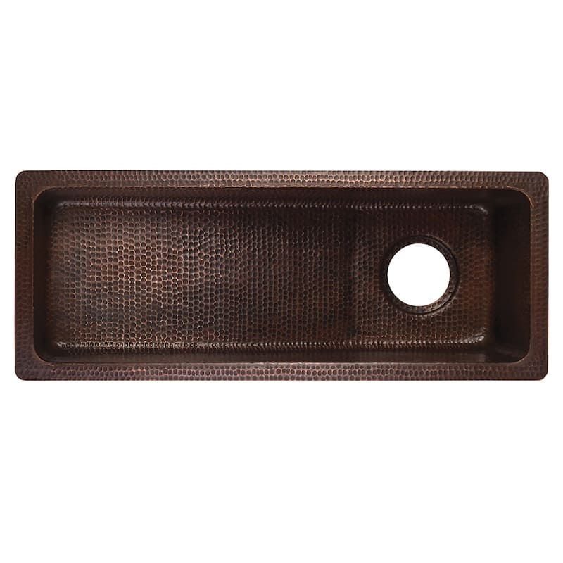 28-in Rectangle Hammered Copper Slanted Bar/Prep Sink with 3.5-in Drain Opening (BRECSL28DB3)