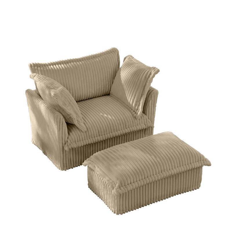 Oversized Accent Chair with Ottoman, Modern Cloud Chaise Lounge Chair with Deep Seat, Upholstered Armchair Reading Sofa Chairs