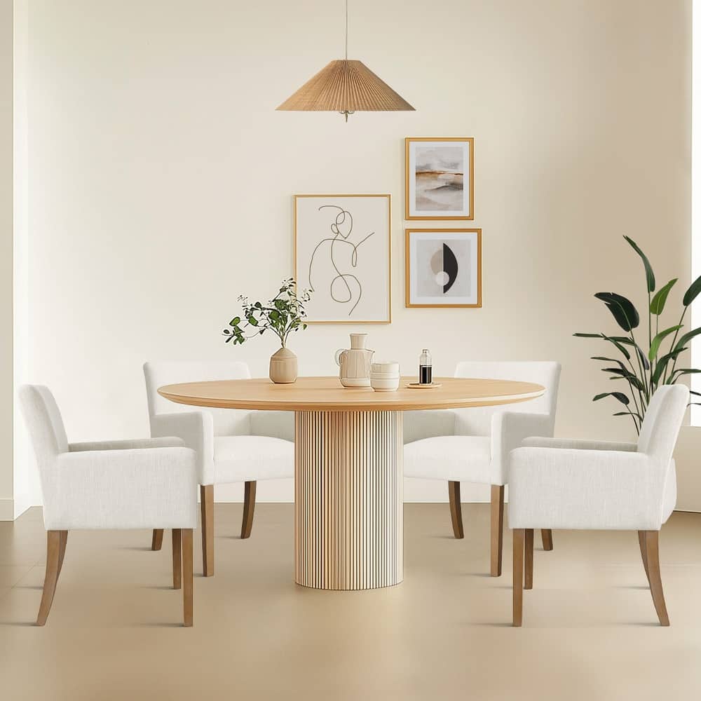 Linen Upholstered Armchair with Solid Wood Legs(Set of 4)