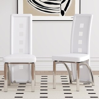 Modern White PU Leather Dining Chairs Set of 2 with Silver Metal Legs ...