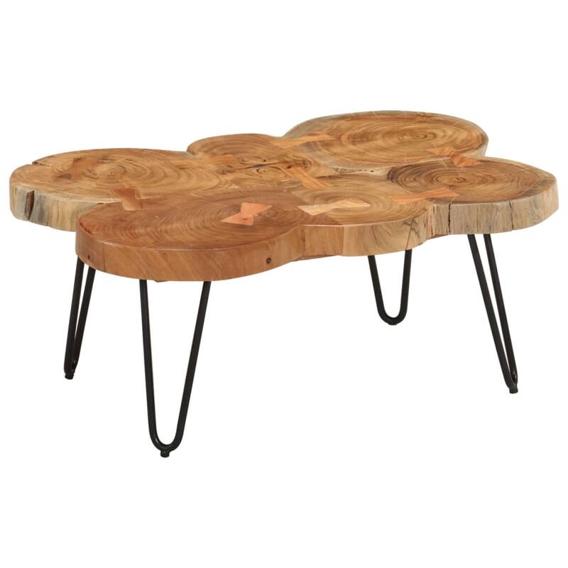vidaXL Coffee Table End Table with Iron Legs 4 Trunks Solid Wood Acacia - 32.7" x 21.3" x 14.2"