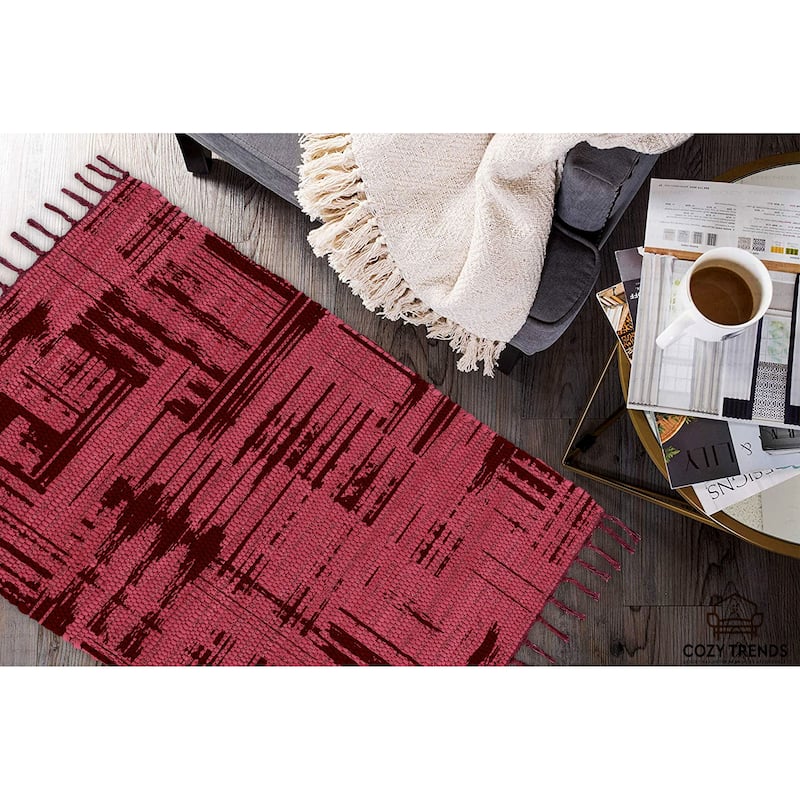 Authentic Hand-Woven Indian Cotton Rug 24''x36'' - Washable, Reversible, and Timelessly Stylish - 2'x3'