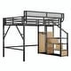 preview thumbnail 16 of 16, Loft Bed with Stairs, Metal Queen Loft Bed with Storage Shelves, High Loft Bed with Wardrobe