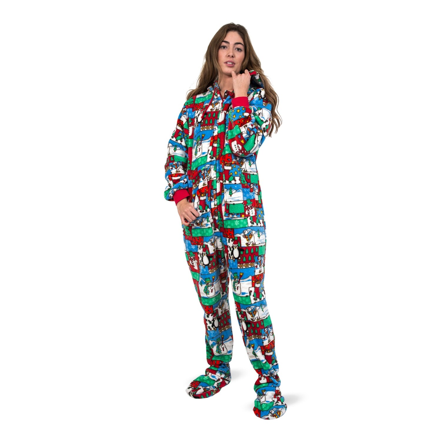 Shop Ugly Christmas Sweater Plush Hoodie Adult Footed One Piece