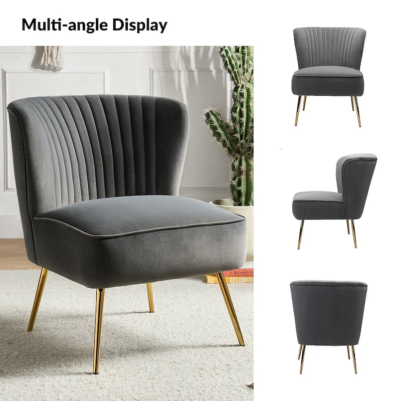 Monica 22''W Upholstered Modern Tufted Accent Side Chair with Gold Legs by HULALA HOME