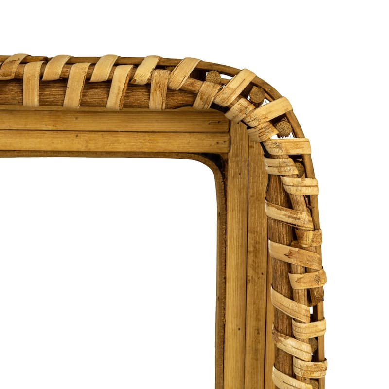 Wood and Rattan Mirror with Shelf