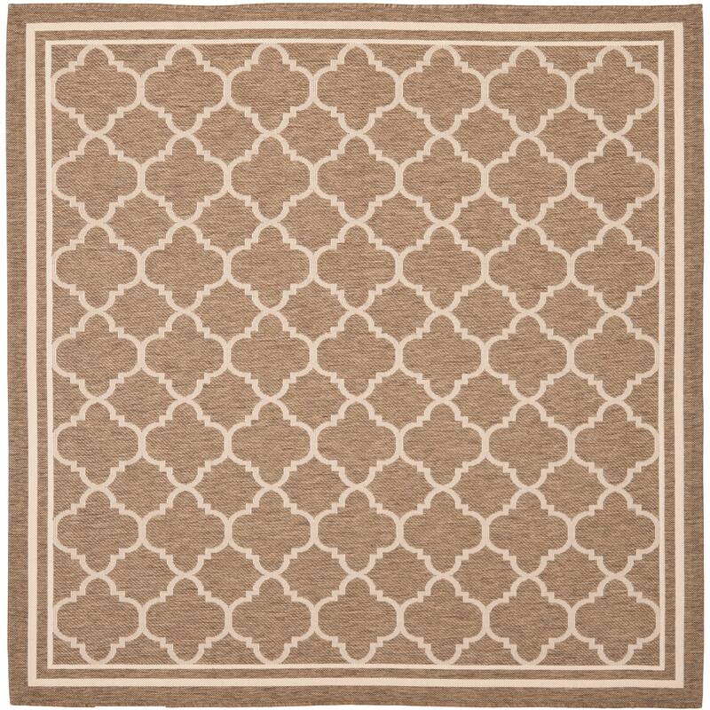 SAFAVIEH Courtyard Kristelle Indoor/ Outdoor Waterproof Patio Backyard Rug - 5'3" Square - Brown/Bone