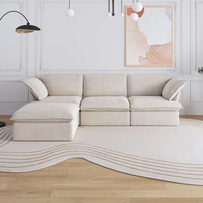 Large 4 - Piece L-shaped Sectional Sofa Modern Linen Upholstered Couches