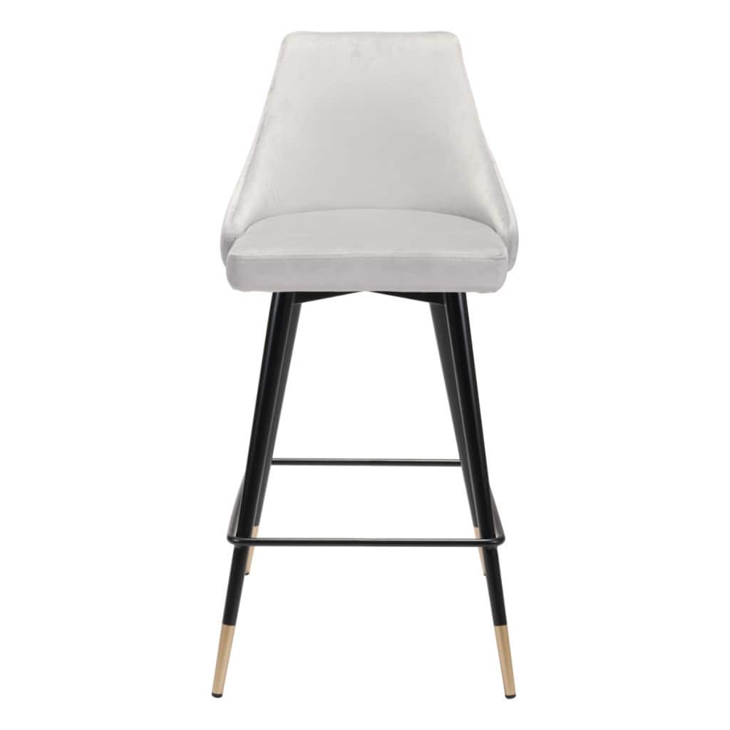 Modern Velvet Upholstered Counter Height Bar Stool with Steel Tripod Base and Footrest - 36.4”H x 18.5”W x 20.9”D
