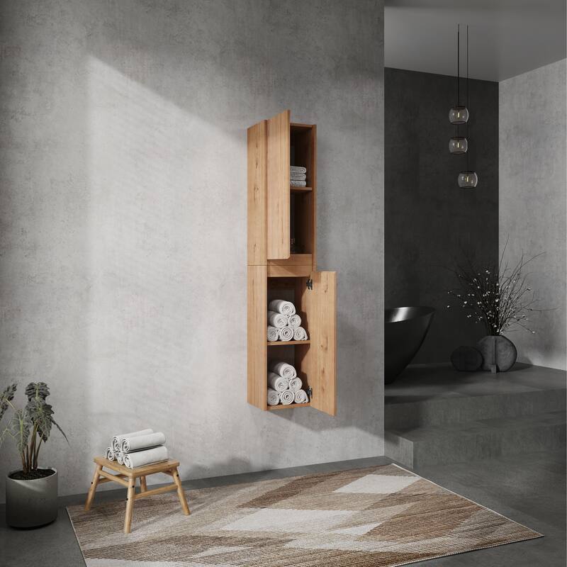 Modern Wall-Mounted Bathroom Side Cabinet with Soft-Close Doors, Floating Design, 6 Storage Compartments, 12-Inch Width