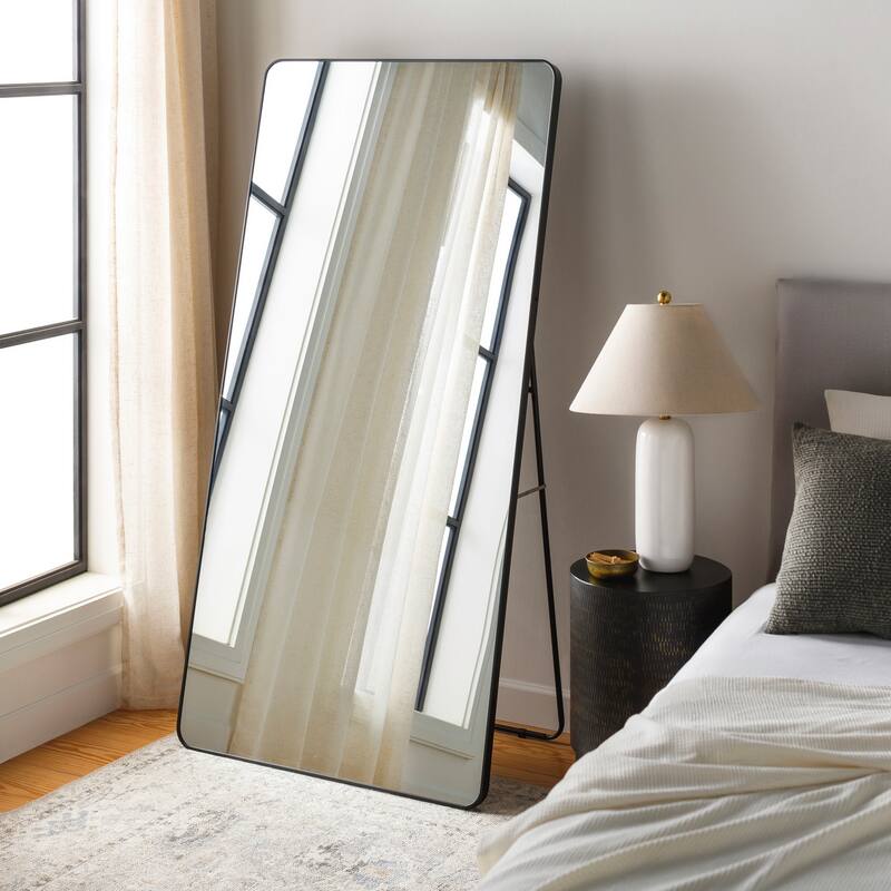 Livabliss Aranya Modern Aluminum Rectangular Easel Mirror - 36"H x 72"W x 1.4"D - Silver
