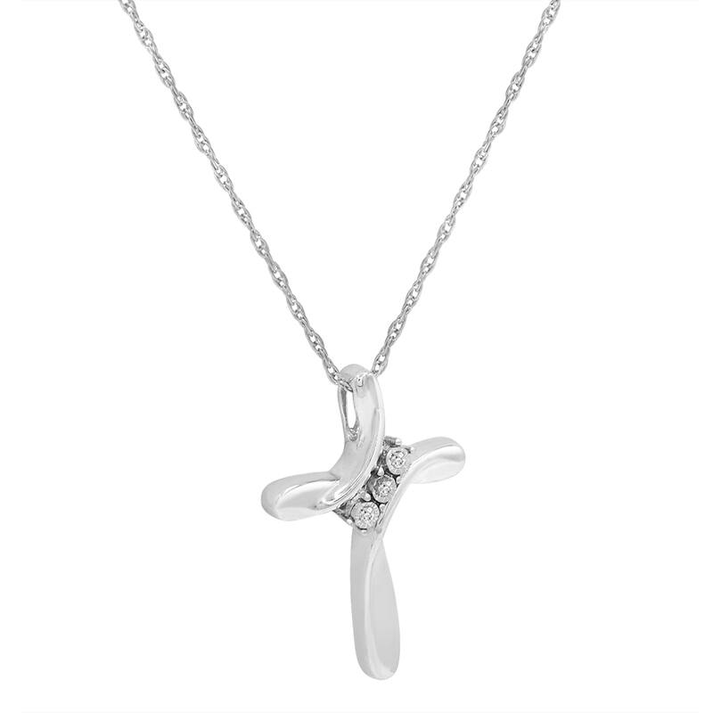 Amanda Rose CollectionThree Stone Diamond Cross Pendant Necklace set in Sterling Silver on an 18 inch sterling silver chain