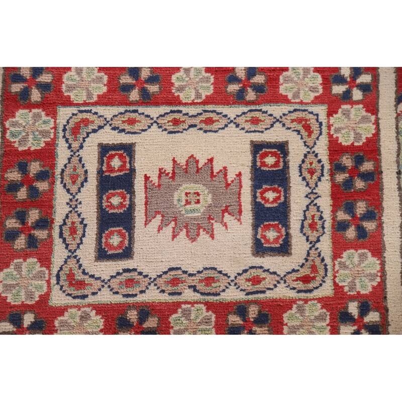 Hand Knotted Oriental 100% Wool Carpet Traditional Geometric Beige & Ivories Kazak Area Rug - 9' 7'' X 6' 7''