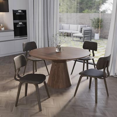 5-Piece Dining Set with 47-Inch Round Walnut Dining Table and 4 Leather Accent Side Chairs