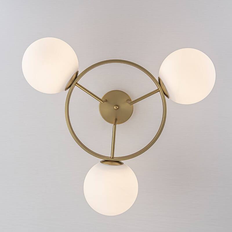 3-Light Halo Milky White Glass Globe Circle Ceiling Light 30.3 in
