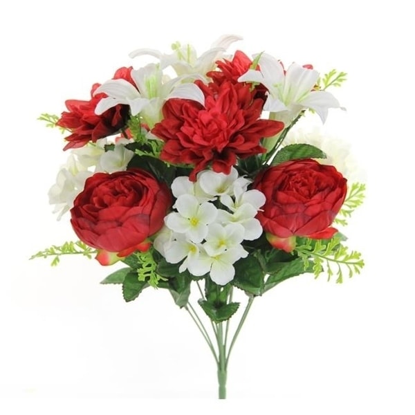 Admired by Nature GPB7813-RD-CM Artificial Peony Dahlia Hydrangea Mix Flower Bush