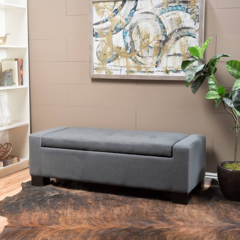 Storage Bench Upholstered Seat, End of Bed Bench Ottoman - Charcoal