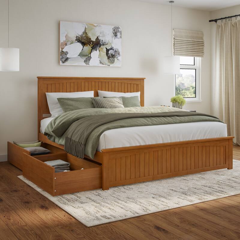 AFI Nantucket Platform Bed with Matching Footboard & Storage Drawers - Light Toffee - King