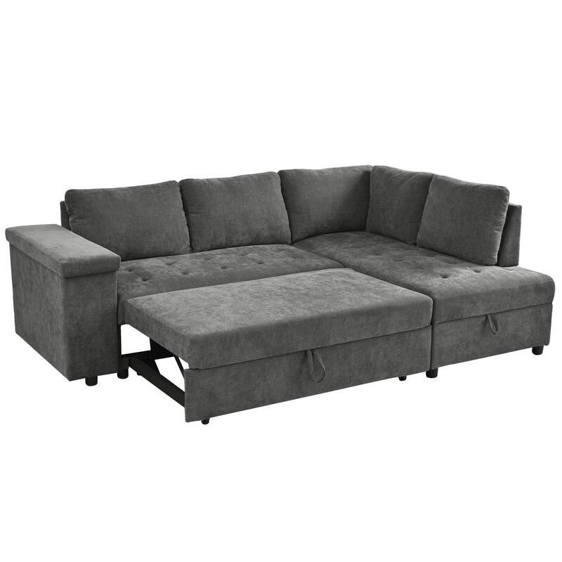 L Shaped Sectional Sofa with Pull Out Bed, Convertible Sleeper Sofa with Hidden Storage, 3 Seater Upholstered Corner Sofa