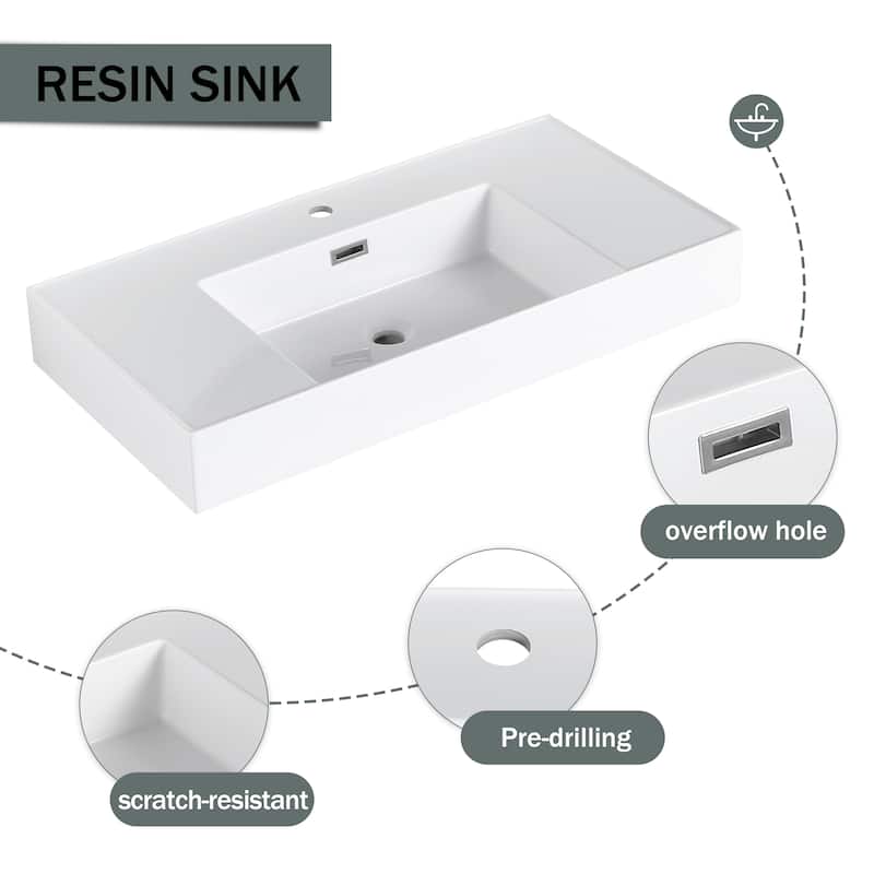 Bathroom Vanity With Sink In 24/30/36 Inch, Floating Bathroom Vanity with Soft Close Door