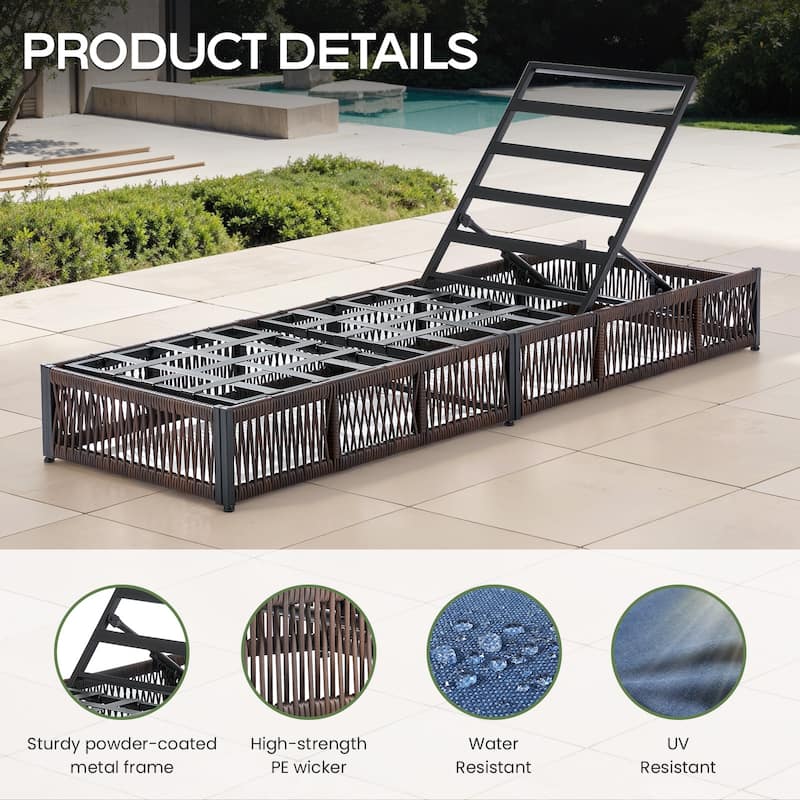 ArcoBay Brown Wicker Outdoor Patio Chaise Lounge with 5-Inch Thick Cushions and Side Table