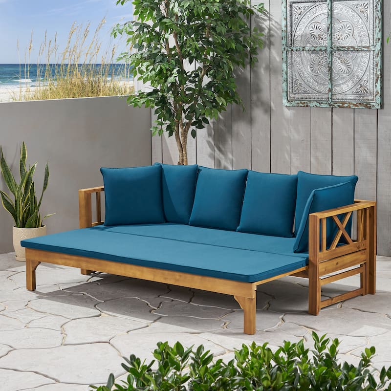 Roomfitters Outdoor 4-Seater Sofa with X-Arm Acacia Wood Frame and Removable Cushions