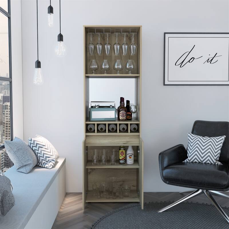 Double Door Bar Cabinet with 2 Shelves and 5 Built-in Wine Rack