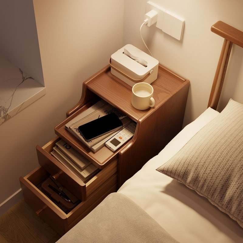 Solid Wood Nightstand with Drawers