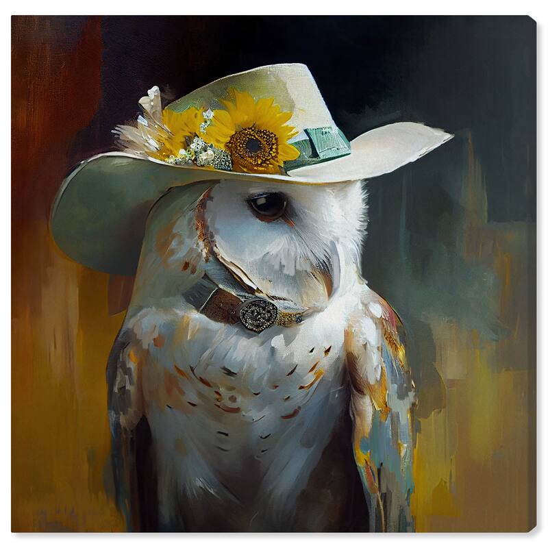 Wynwood Studio Canvas Animals Owl and Sunflowers Farm II Brown and Ochre Rustic Wall Art Canvas Print - Brown, White