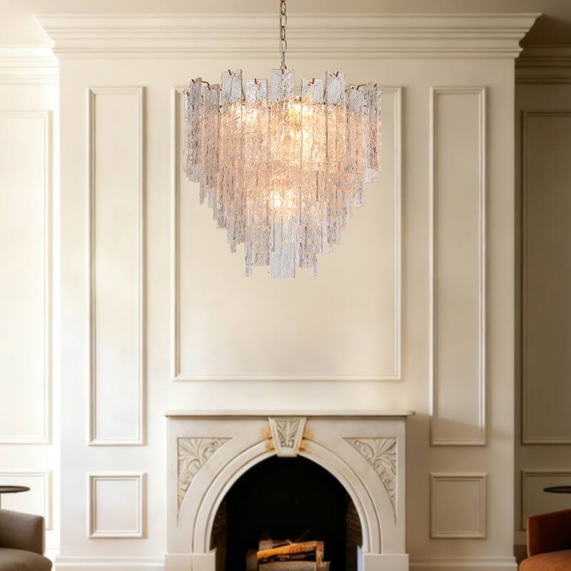 Elver Modern Gold 8-Light Glacier Chandelier Hammered Art Glass Strips for Dining Room Foyer Bedroom