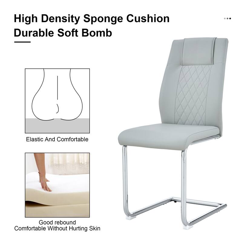 Leather Dining Chair Set of 6 Office Chair with C-Shaped Metal Legs