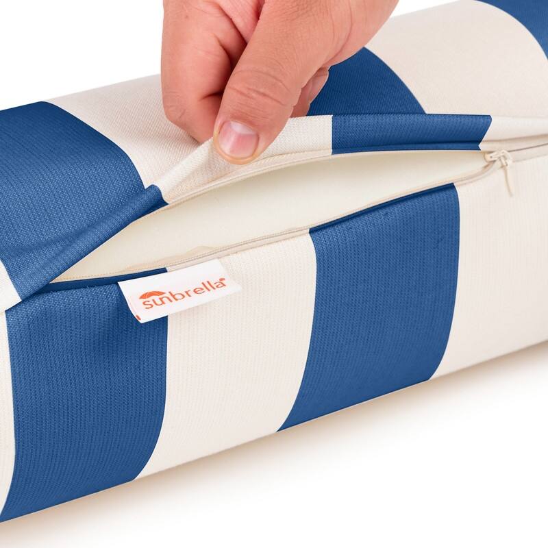 Austin Horn Classics Sunbrella Maxim Heather & Cabana Stripe Zippered & Filled Neck Roll Bolster, Single