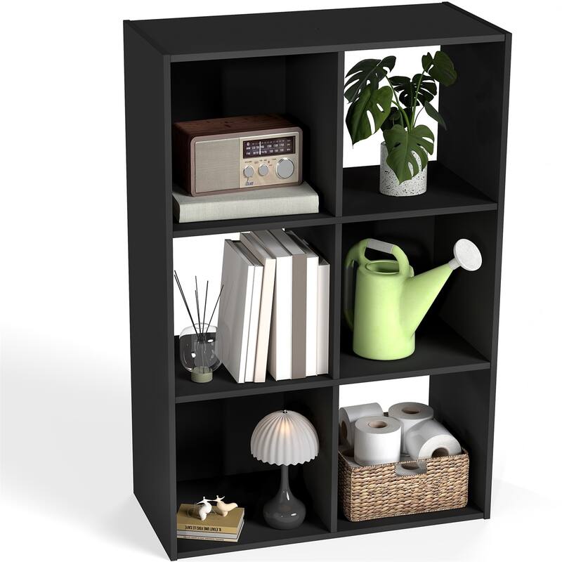 Cube Storage Organizer Shelf with Freestanding Bookshelf. - 6-Cube - Black