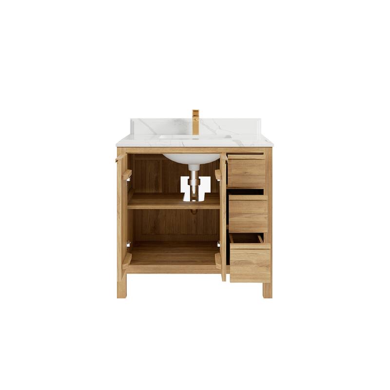 Willow Collections 36 in. W x 22 in. D Elizabeth Solid Teak Wood Center Sink Bathroom Vanity with Countertop