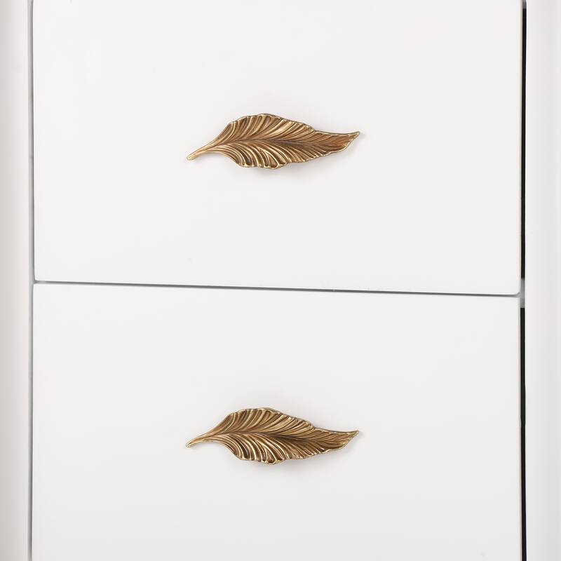 Contemporary 2 Drawers Nightstand with Curved Profile Design, Bedside Table with Metal Feather-Shaped Handles and Exposed Legs