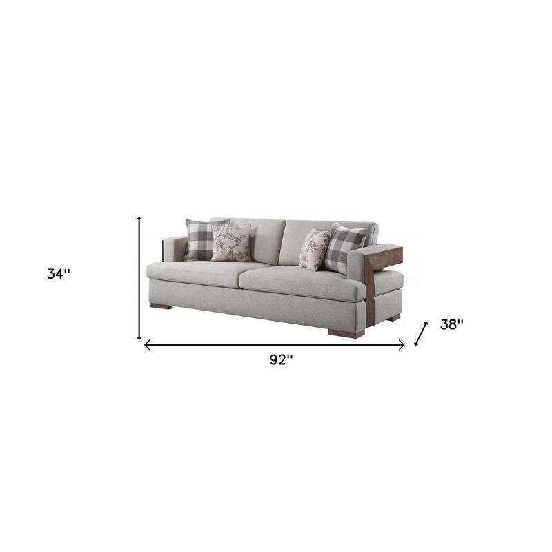HomeRoots 92" Beige Fabric Sofa And Toss Pillows With Brown Legs - 92