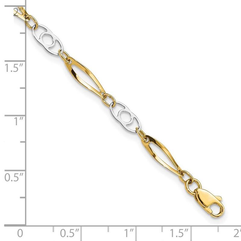 Curata 10k Two tone Gold 7" Polished Mixed Links Bracelet