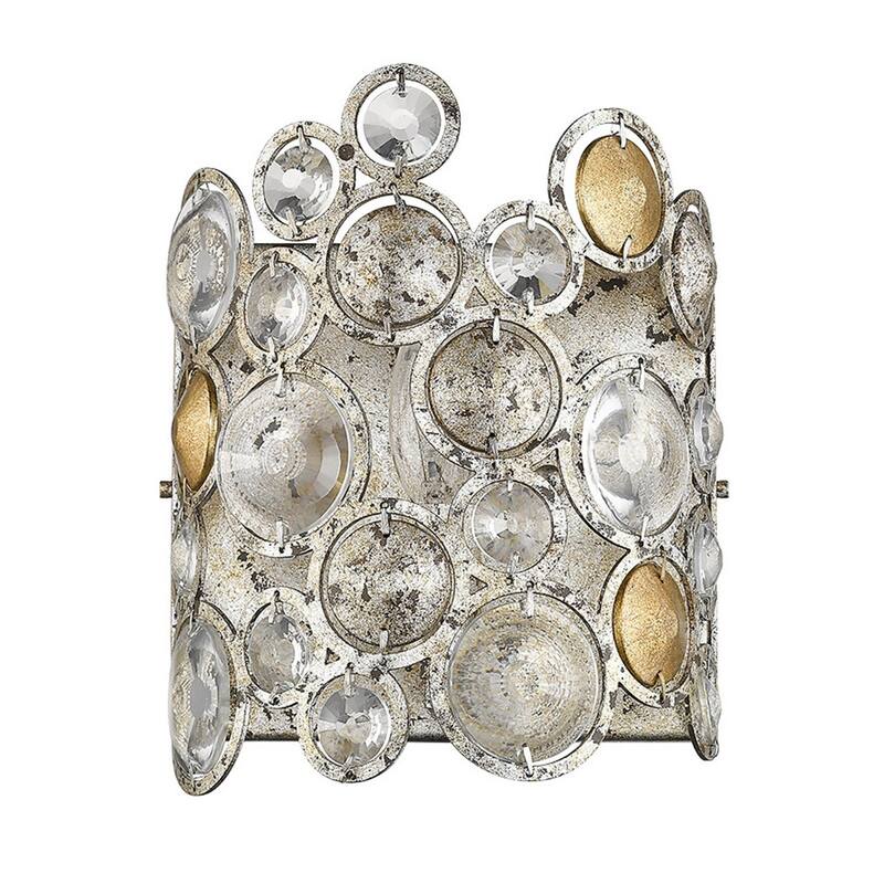 Decorative Silver Leaf Flush Mount Wall Light with Crystal Accents and Dimmable Hardwired Fixture - 9.25”H x 7.5”W x 4”D