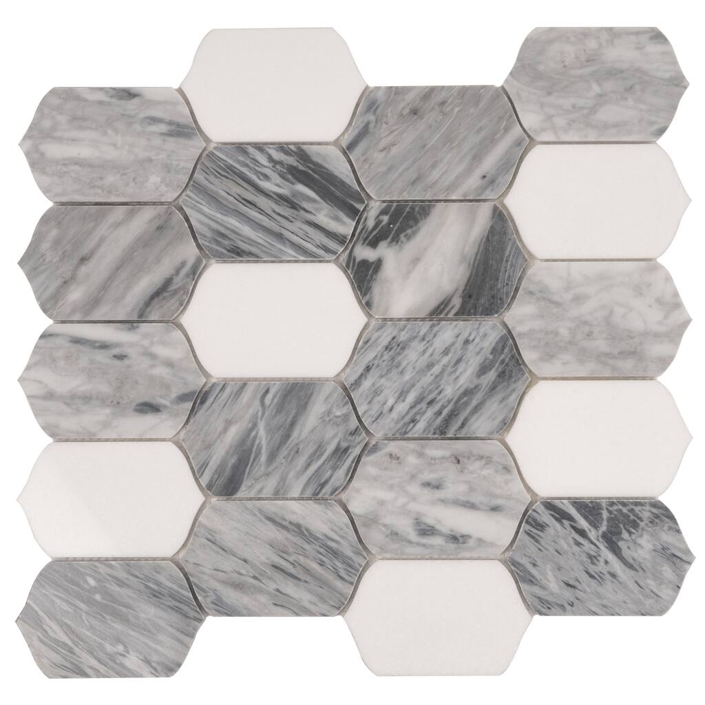 Toscana 13x12 in. Polished Calacatta Bluette, Thassos White Picket Lantern Mosaic Wall and Floor Tile (5.59 sq ft/case, 5-Pack)