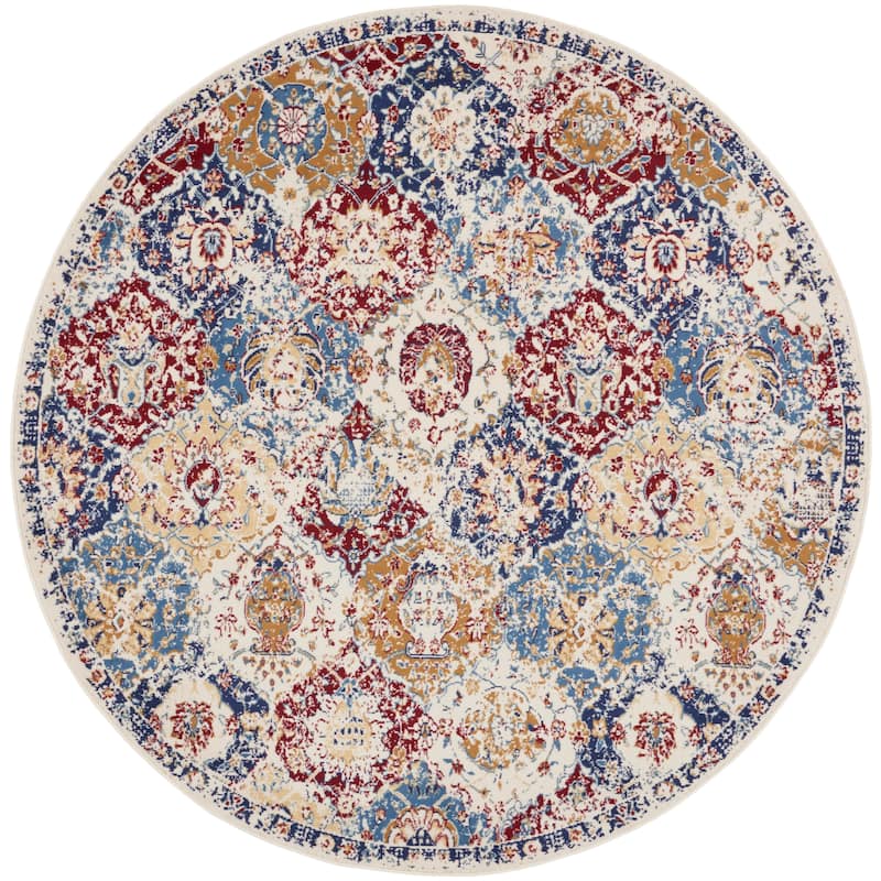 Nourison Grafix Vintage Boho Persian Border Area Rug - 8'  Round - Blue