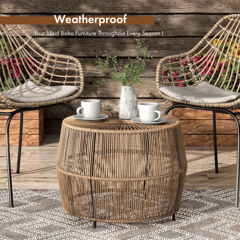 Alia Coastal Natural 22-inch Boho Outdoor Patio Rattan Outdoor Round Coffee Table by M&L Co.
