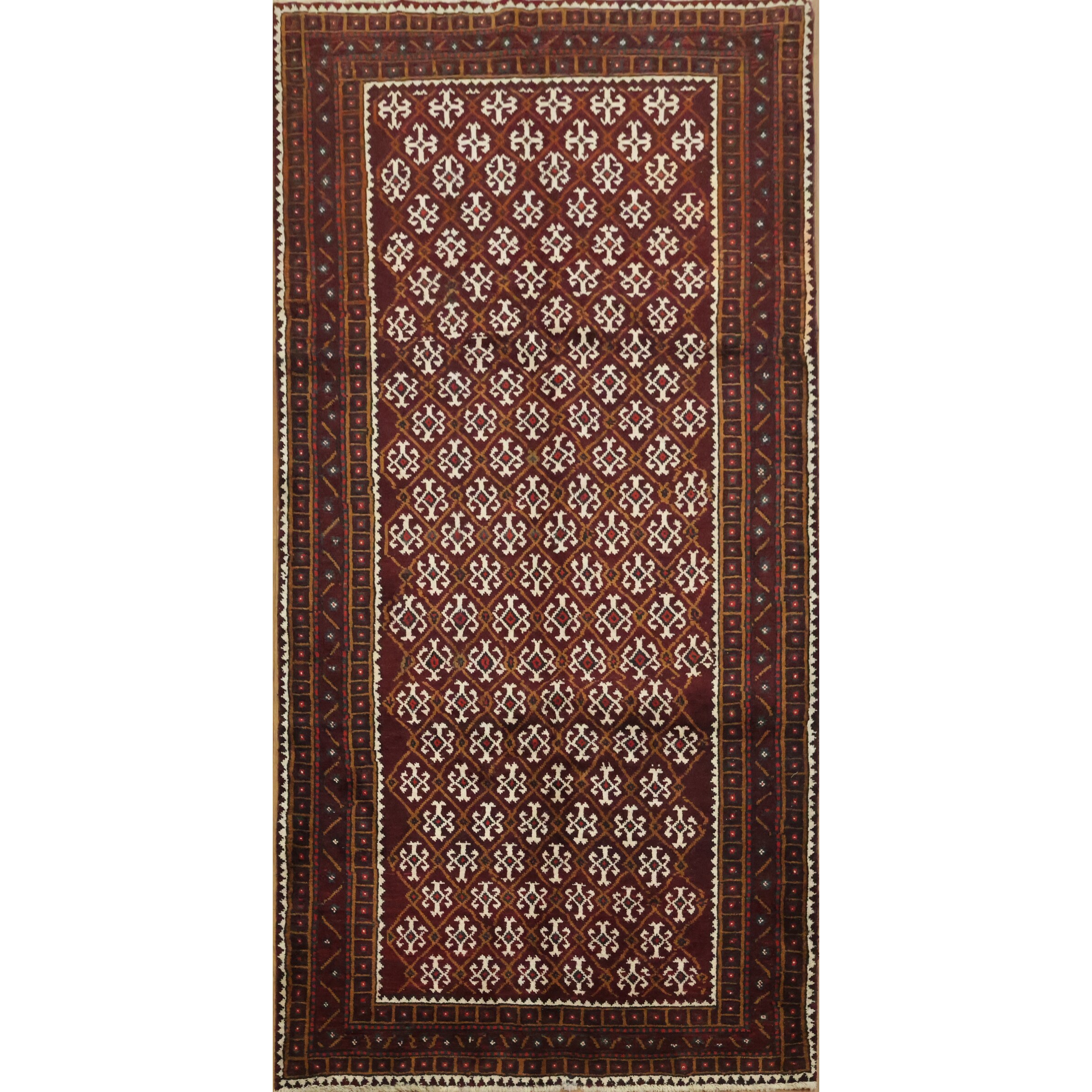 Hand Knotted Oriental 100% Wool Carpet Traditional Tribal Beige & Ivories Balouch Runner Rug - 7' 8'' X 3' 10''