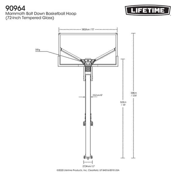 dimension image slide 1 of 2, Lifetime Mammoth Bolt Down Basketball Hoop, 72 inch Tempered Glass