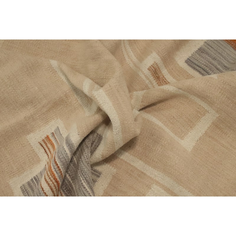 Hand Woven Oriental 100% Wool Carpet Southwestern Tribal Beige & Ivories Kilim Area Rug - 6' 7'' X 4' 11''