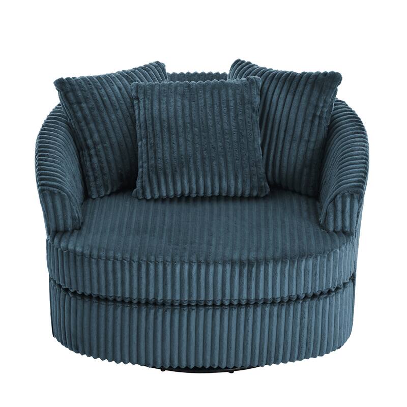 Oversized 43" W Plush Corduroy Swivel Barrel Chair with Pillows