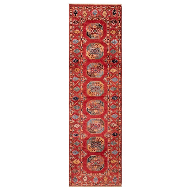 ECARPETGALLERY Hand-knotted Uzbek Ghazni Red Wool Rug - 2'10 x 9'8 - Red - 2'10 x 9'8